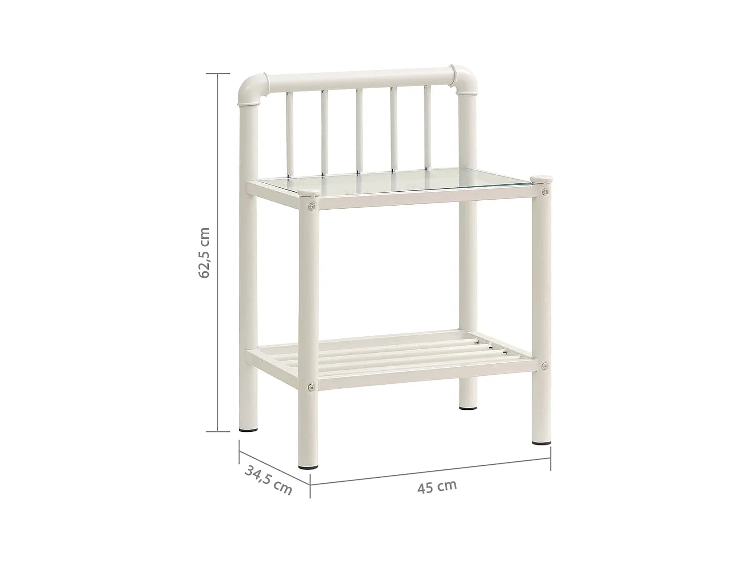 Nachtkastjes 2 st metaal en glas wit en transparant