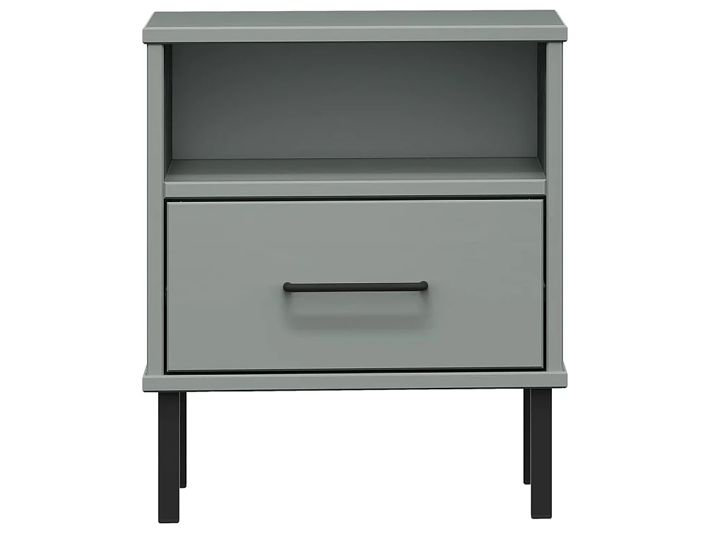 Comodino con Gambe in Metallo Grigio Legno Massello Pino OSLO