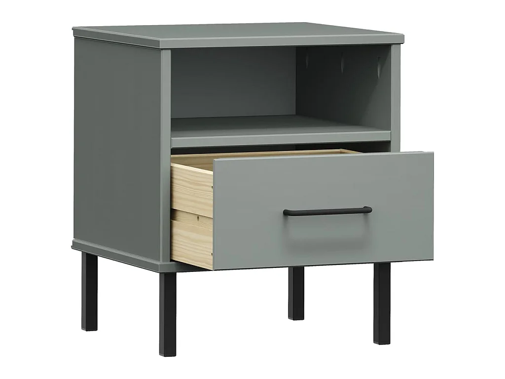 Comodino con Gambe in Metallo Grigio Legno Massello Pino OSLO