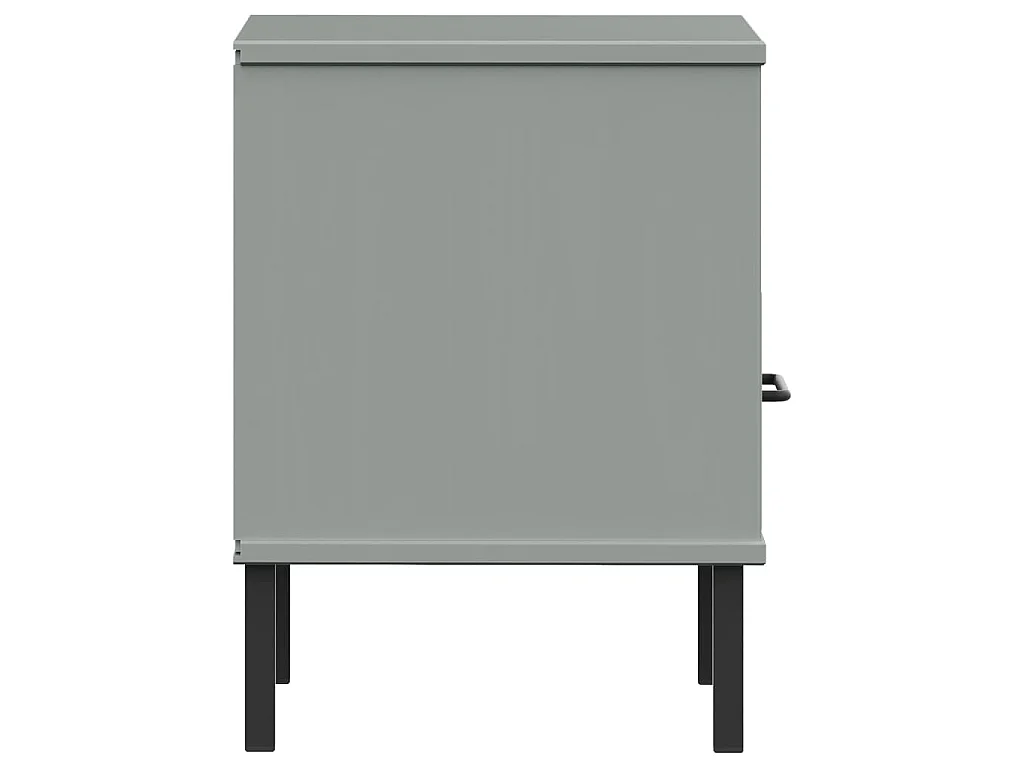 Comodino con Gambe in Metallo Grigio Legno Massello Pino OSLO