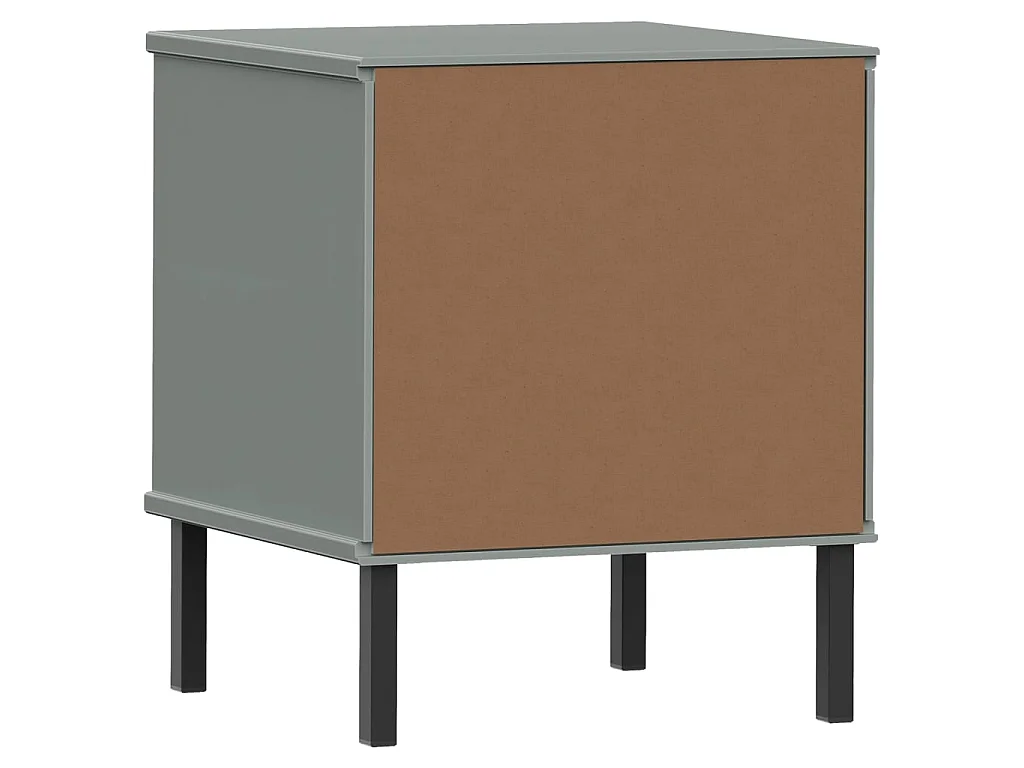 Comodino con Gambe in Metallo Grigio Legno Massello Pino OSLO