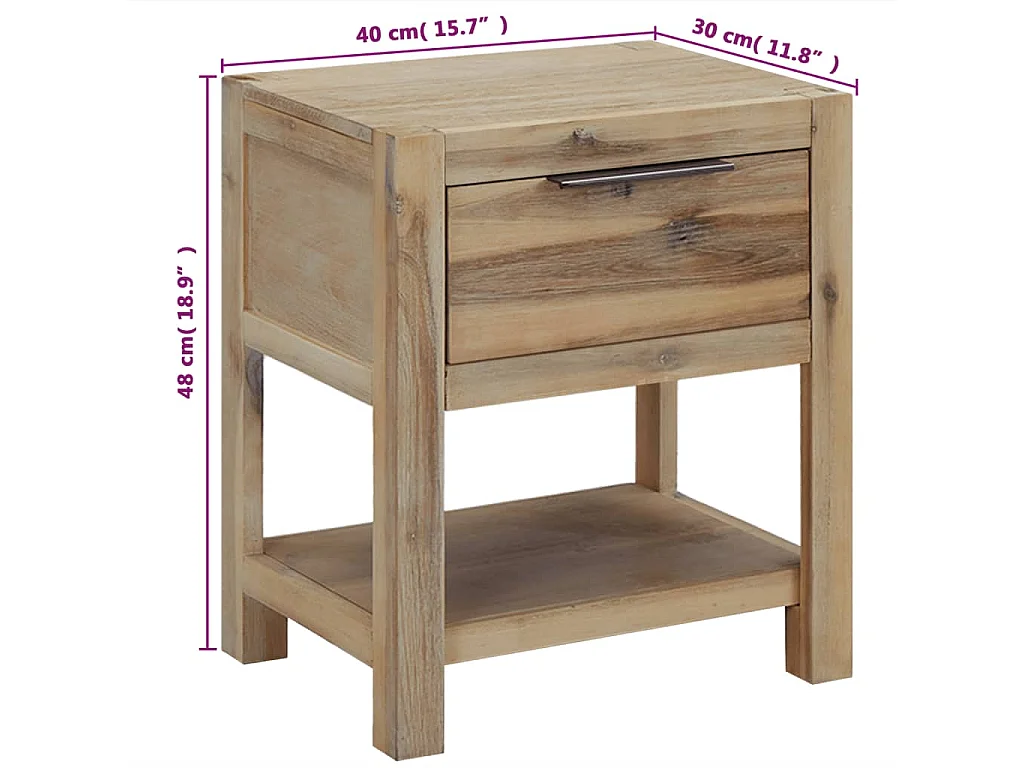 Mesa de cabeceira c/ gaveta 40x30x48 cm madeira acácia maciça