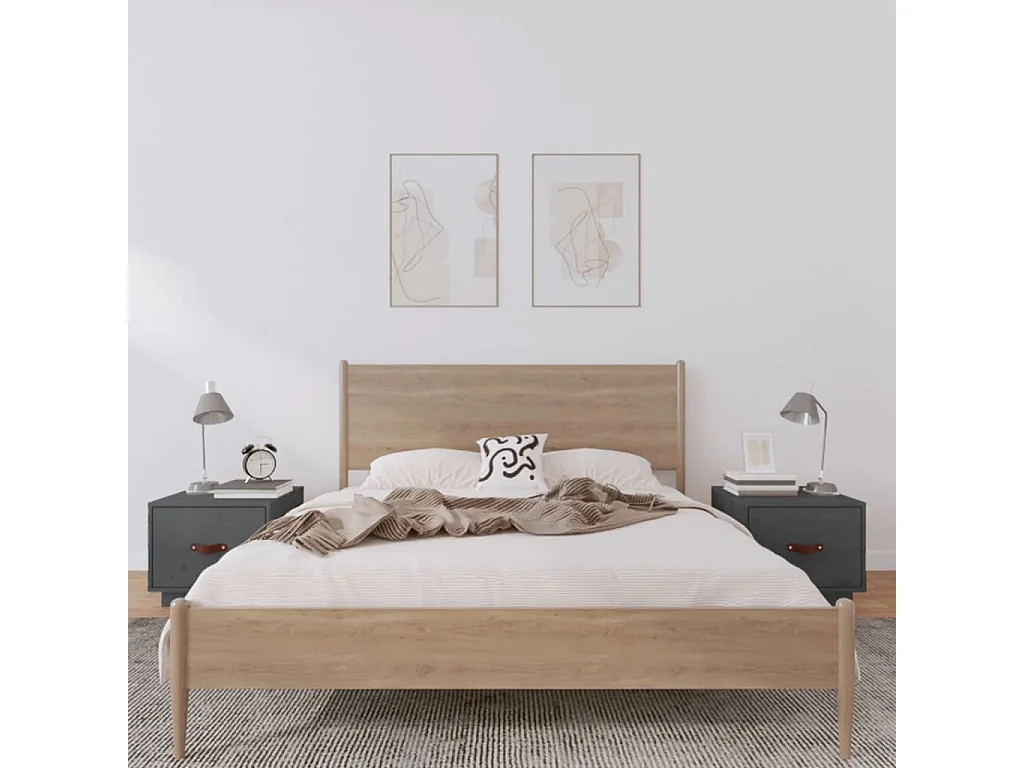 Mesitas de noche 2 uds madera maciza de pino gris 40x34x35 cm