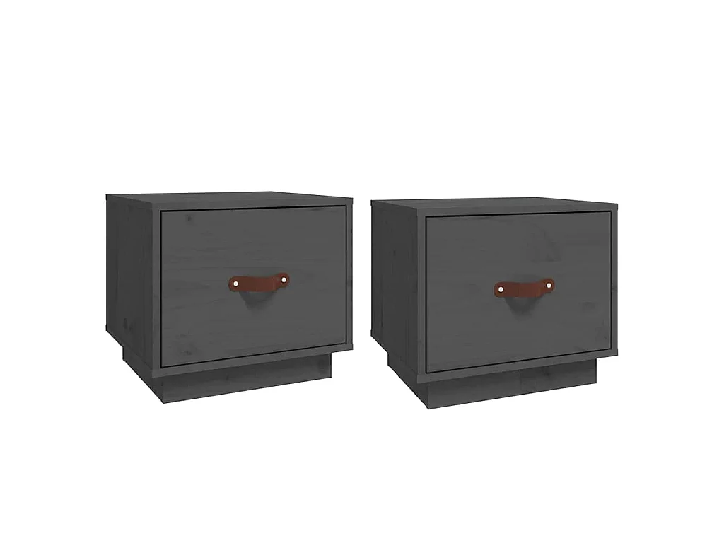 Comodini 2 pz Grigi 40x34x35 cm in Legno Massello di Pino
