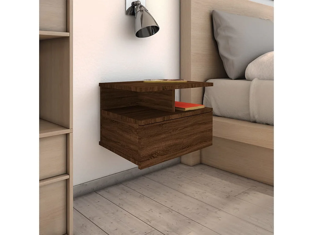 Comodino Pensile Rovere Marrone 40x31x27cm in Legno Multistrato