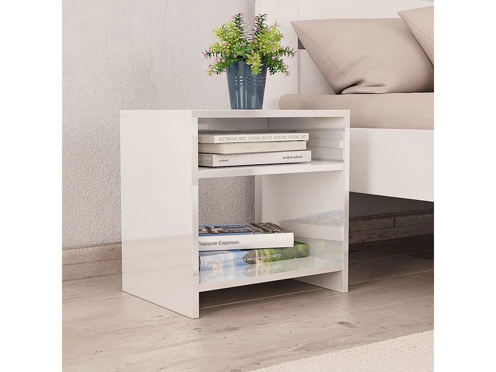 Mesita de noche madera contrachapada blanco brillo 40x30x40 cm