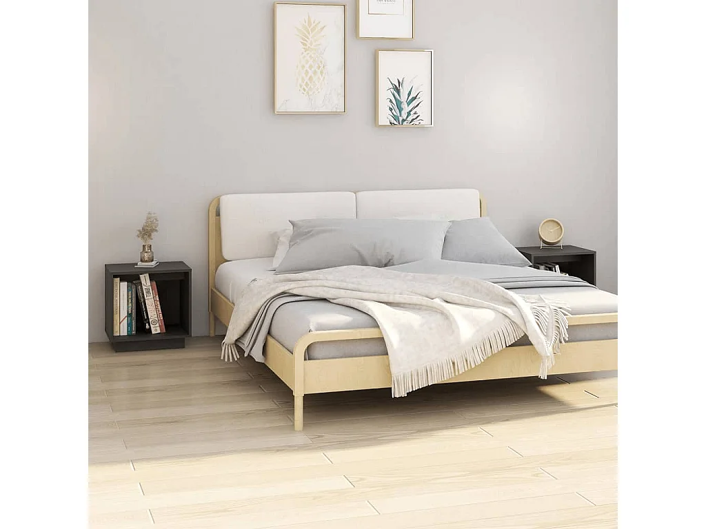 Tables de chevet 2 pcs Gris 40x30x40 cm Bois de pin solide