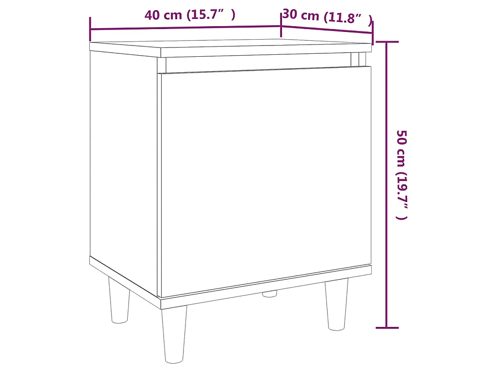 Table de chevet avec pieds en bois Chêne fumé 40x30x50 cm