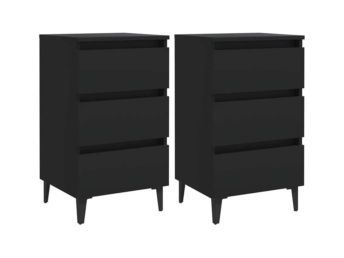Comodini con Gambe in Metallo 2pz Neri 40x35x69 cm