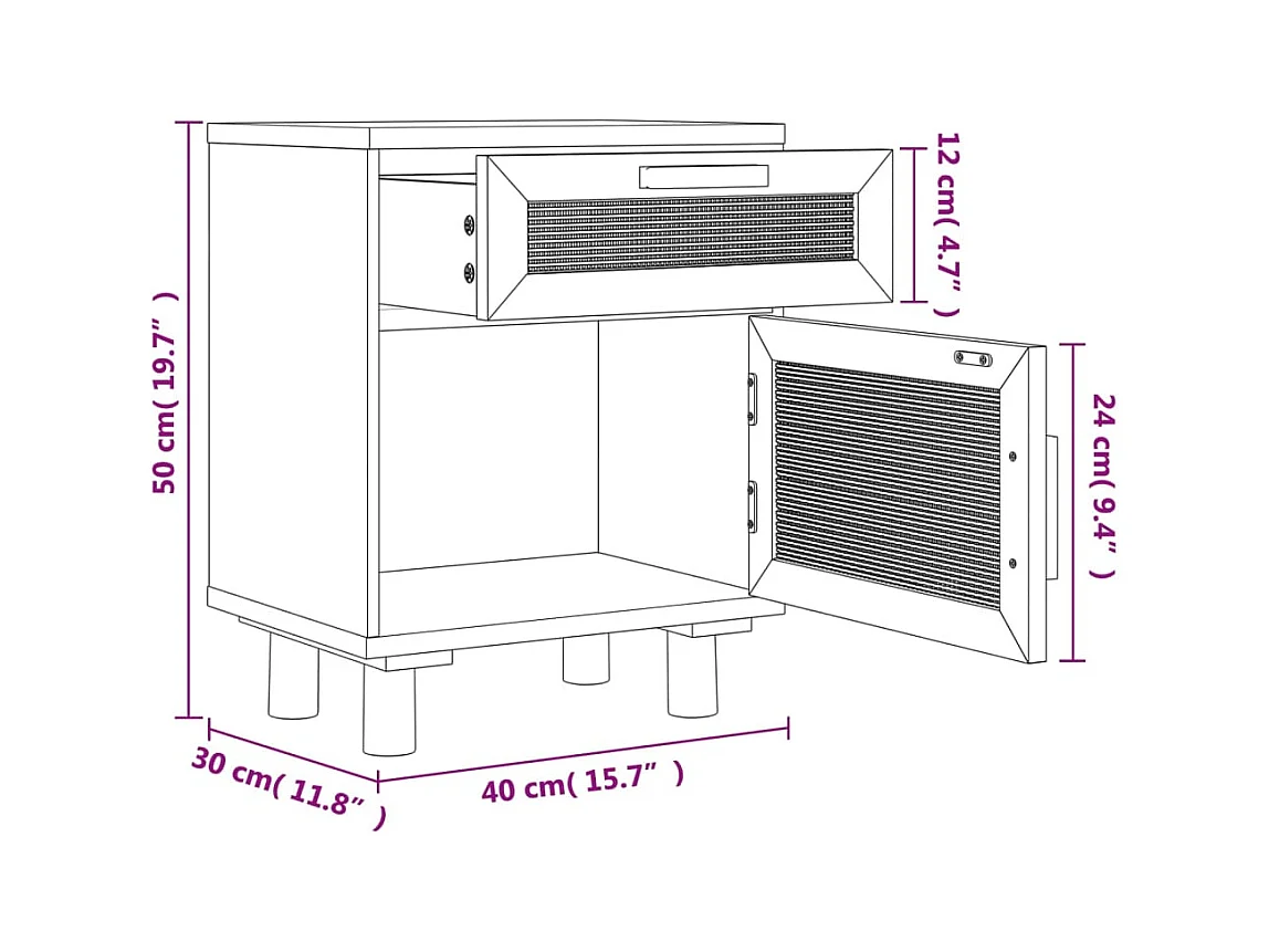Nachttische 2 Stk. Weiß Massivholz Kiefer und Natur-Rattan
