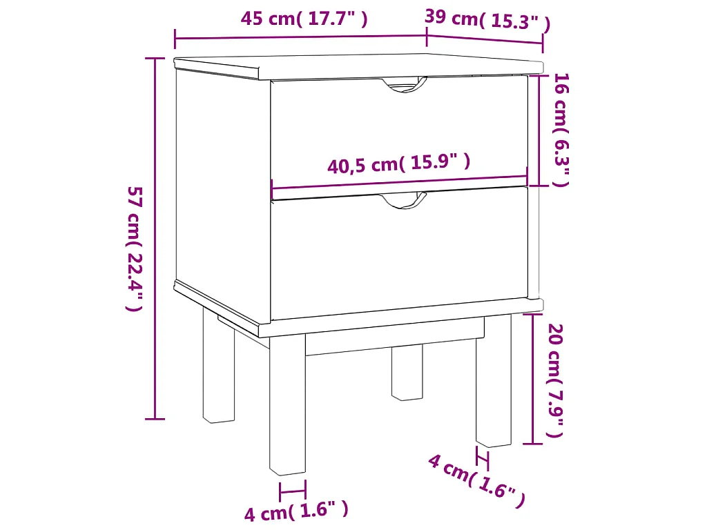 Table de chevet OTTA 45x39x57 cm bois de pin massif