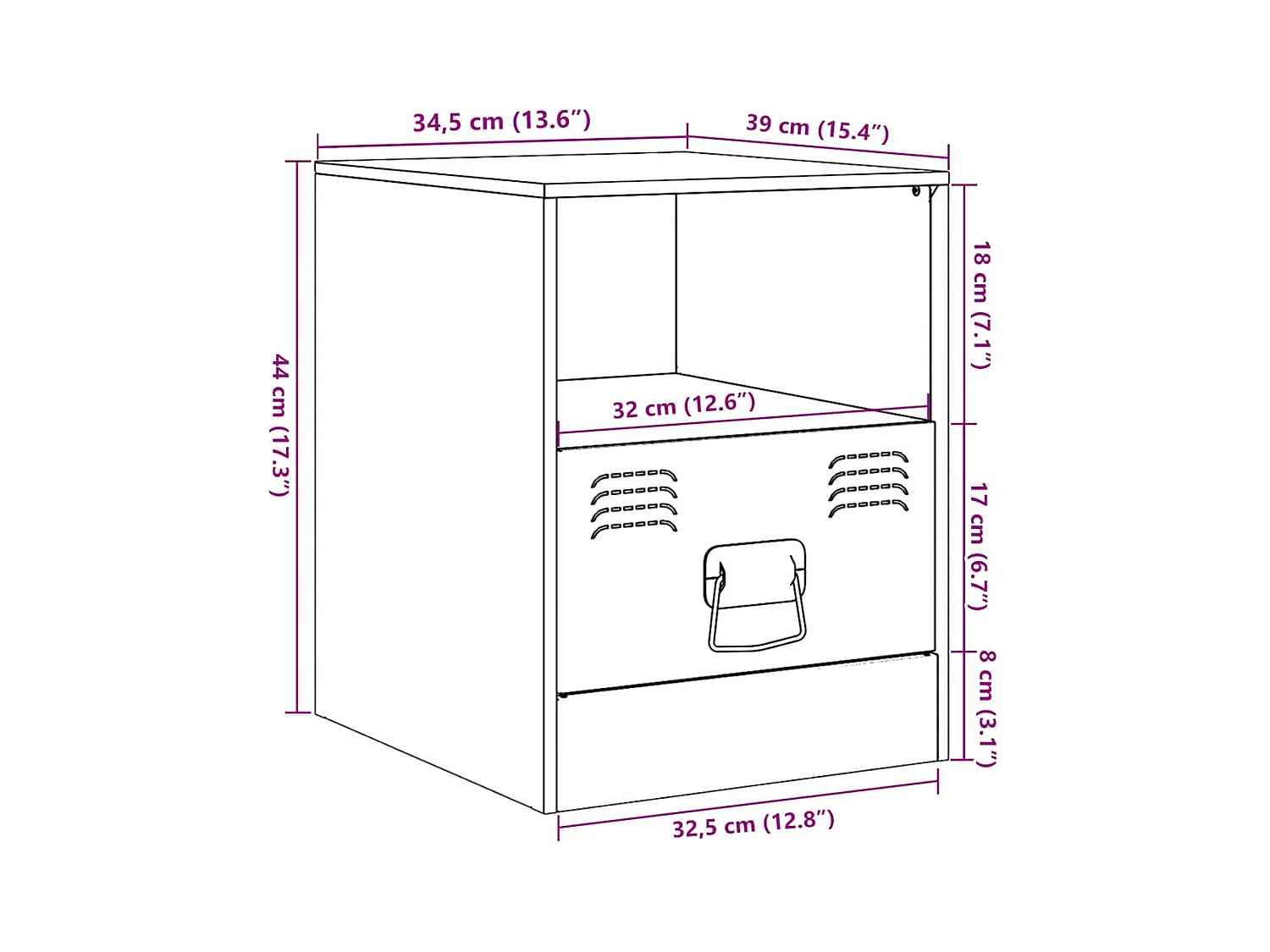 Mesita de noche acero gris antracita 34,5x39x44 cm