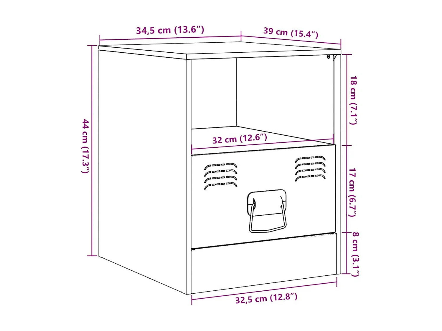 Table de chevet anthracite 34,5x39x44 cm acier
