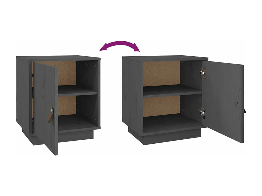 Comodini Grigi 2 pz 40x34x45 cm in Legno Massello di Pino