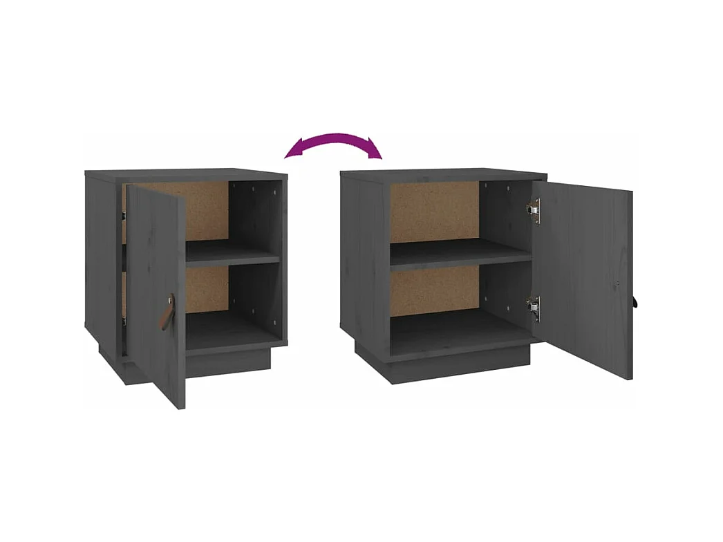 Comodini Grigi 2 pz 40x34x45 cm in Legno Massello di Pino