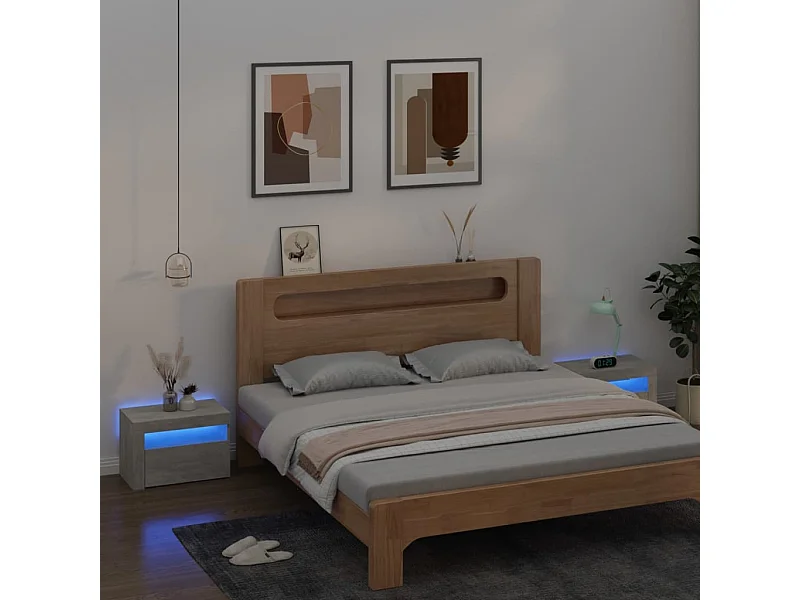 Comodini 2 pz con Luci a LED Grigio Cemento 60x35x40 cm