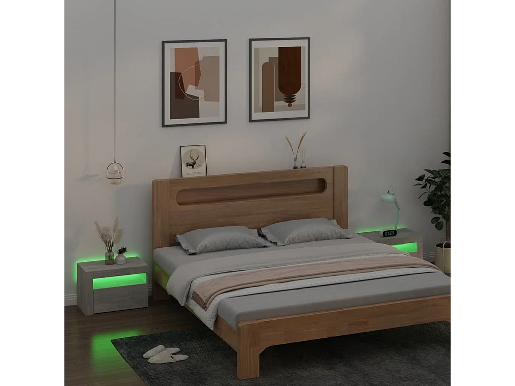 Tables de chevet 2 pcs avec LED Gris béton 60x35x40 cm