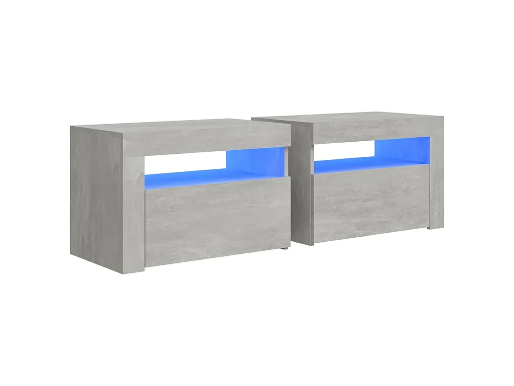 Nachttische 2 Stk. mit LEDs Betongrau 60x35x40 cm