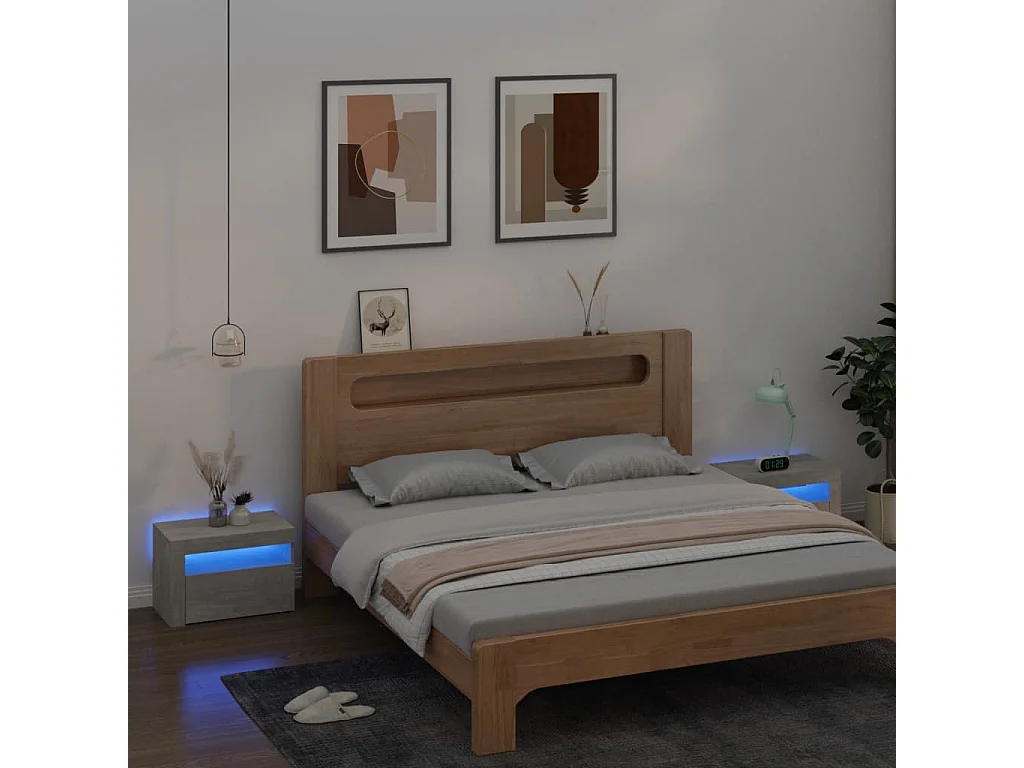 Nachttische 2 Stk. mit LEDs Betongrau 60x35x40 cm