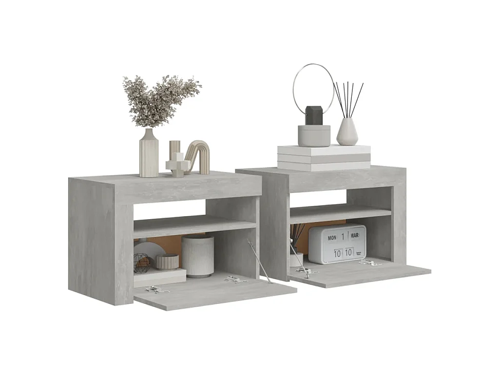 Nachttische 2 Stk. mit LEDs Betongrau 60x35x40 cm