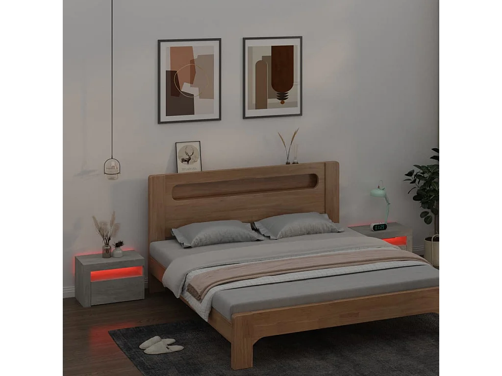 Nachttische 2 Stk. mit LEDs Betongrau 60x35x40 cm