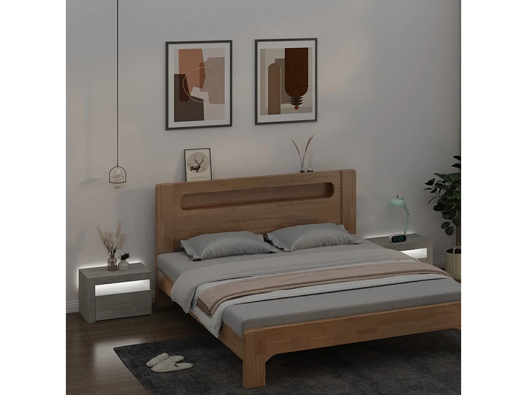 Nachttische 2 Stk. mit LEDs Betongrau 60x35x40 cm