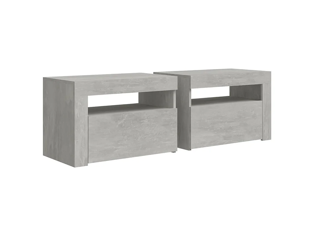 Nachttische 2 Stk. mit LEDs Betongrau 60x35x40 cm