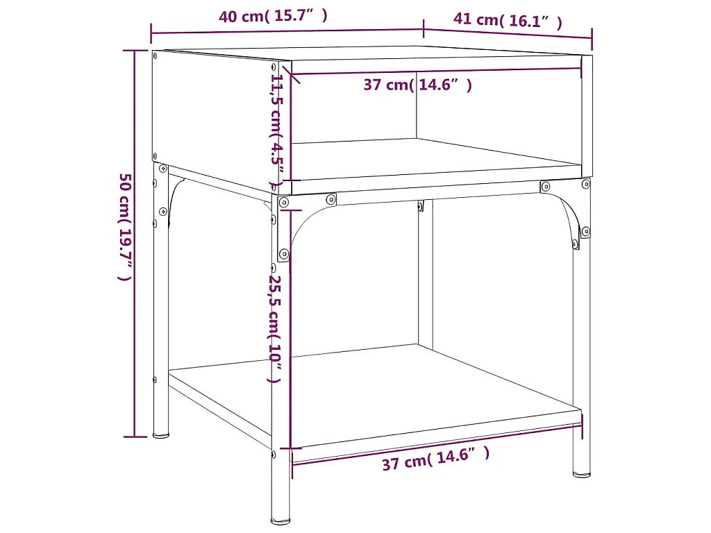 Table de chevet chêne fumé 40x41x50 cm bois d'ingénierie