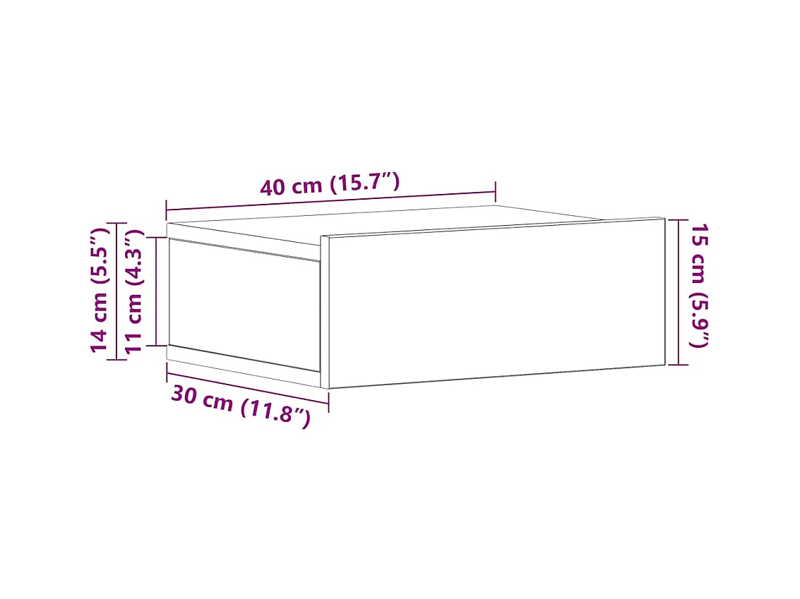 Mesa cabeceira suspensa derivados madeira cinzento cimento