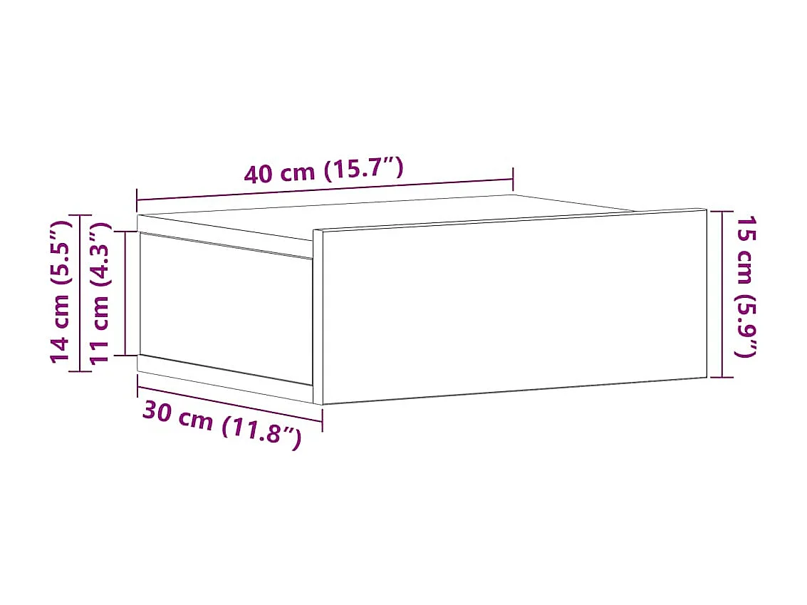 Table de chevet flottante Gris béton Bois d'ingénierie