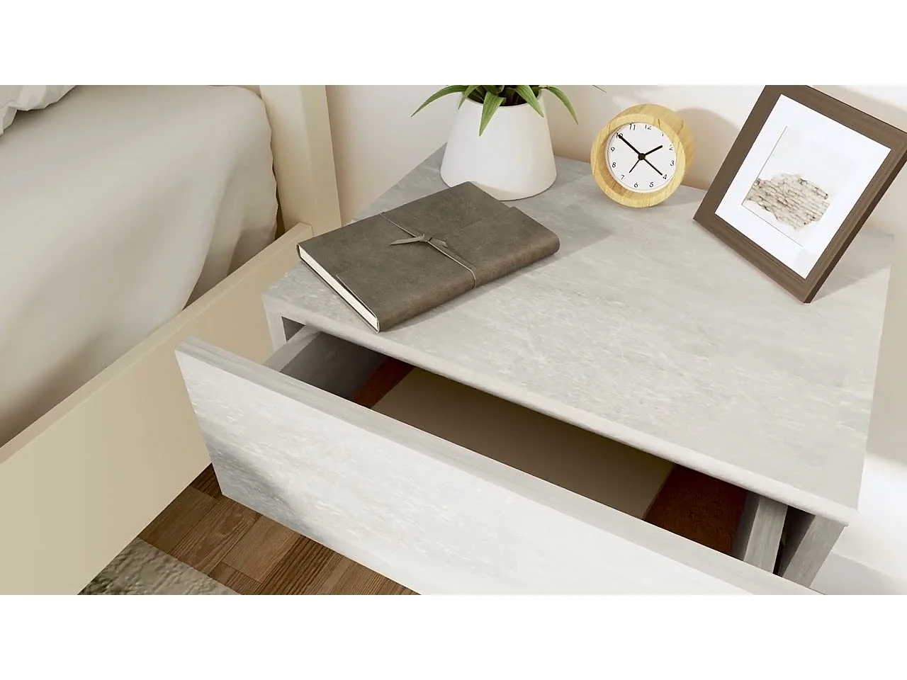 Nachtkastje zwevend 40x30x15 cm bewerkt hout betongrijs