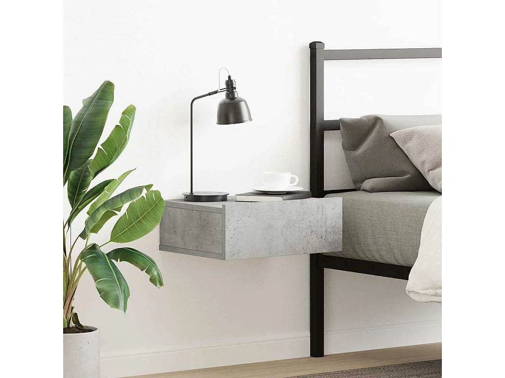 Comodino Pensile Grigio Cemento 40x30x15cm in Legno Multistrato