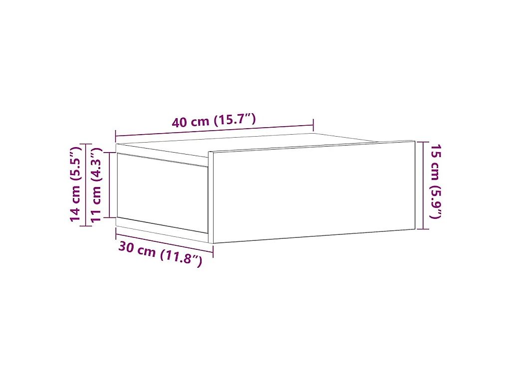 Comodino Pensile Grigio Cemento 40x30x15cm in Legno Multistrato
