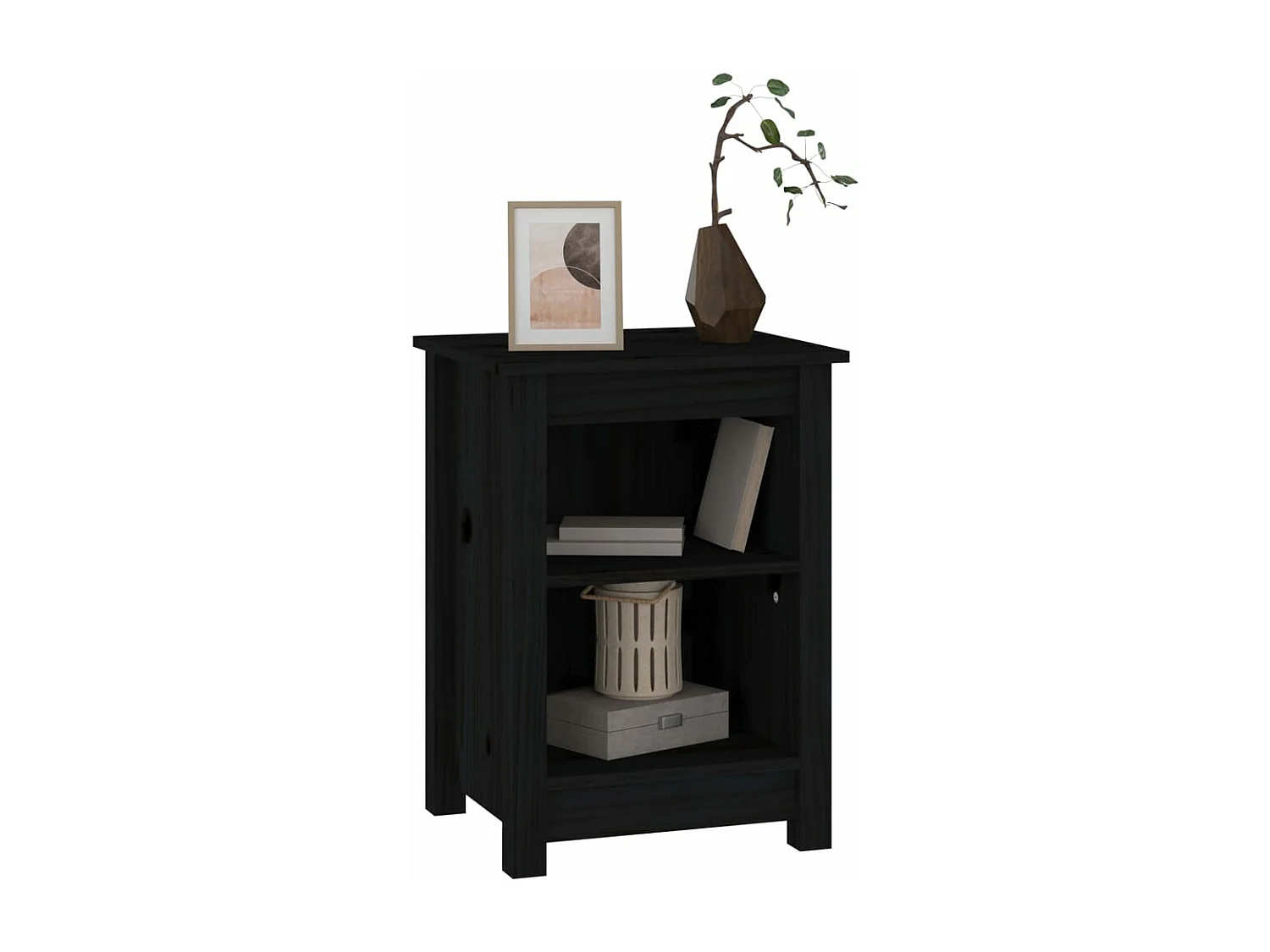 Mesita de noche madera maciza de pino negro 40x35x55 cm