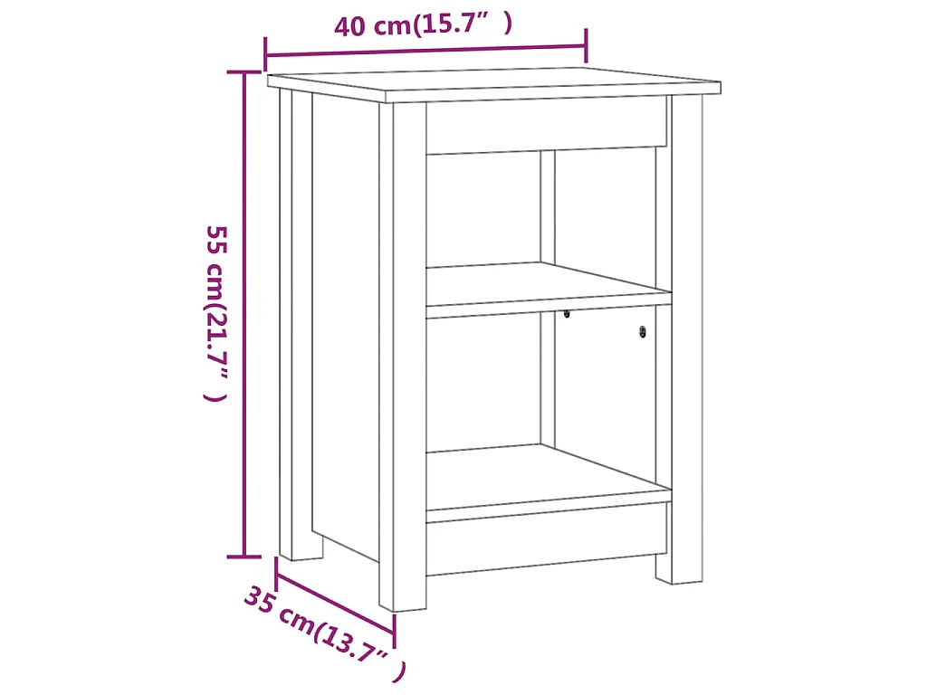 Mesas de cabeceira 2 pcs 40x35x55 cm pinho maciço preto