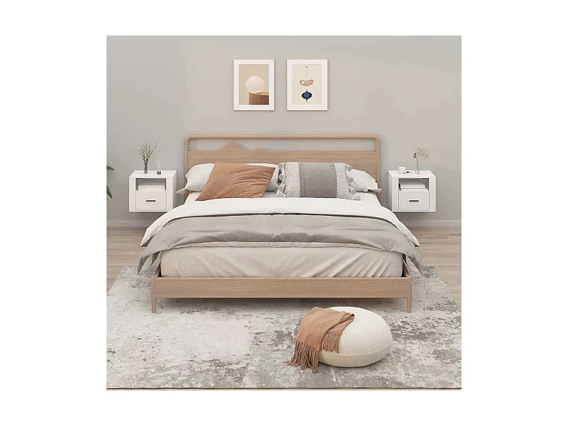 Tables de chevet murales 2 pcs Blanc brillant 50x36x40 cm