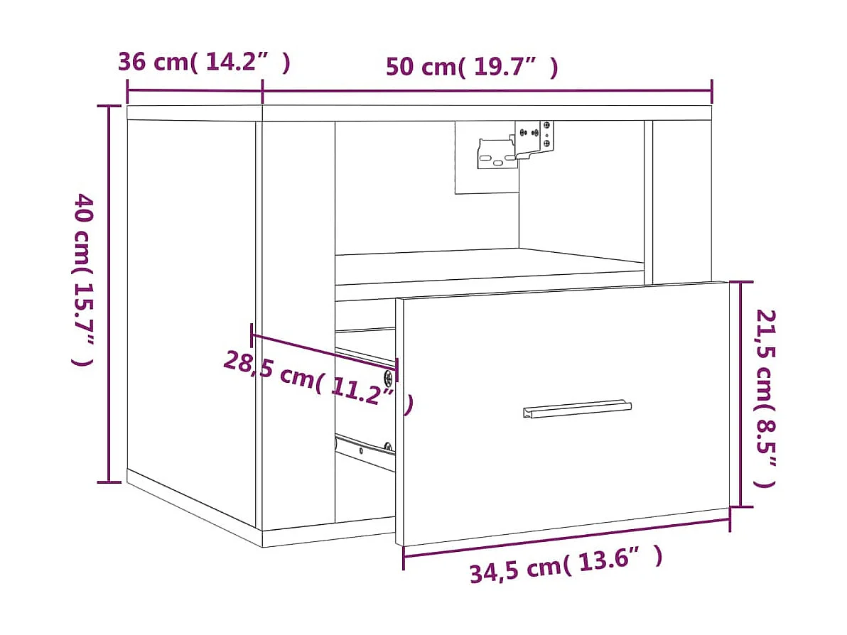 Nachtkastjes 2 st wandgemonteerd 50x36x40 cm hoogglans wit