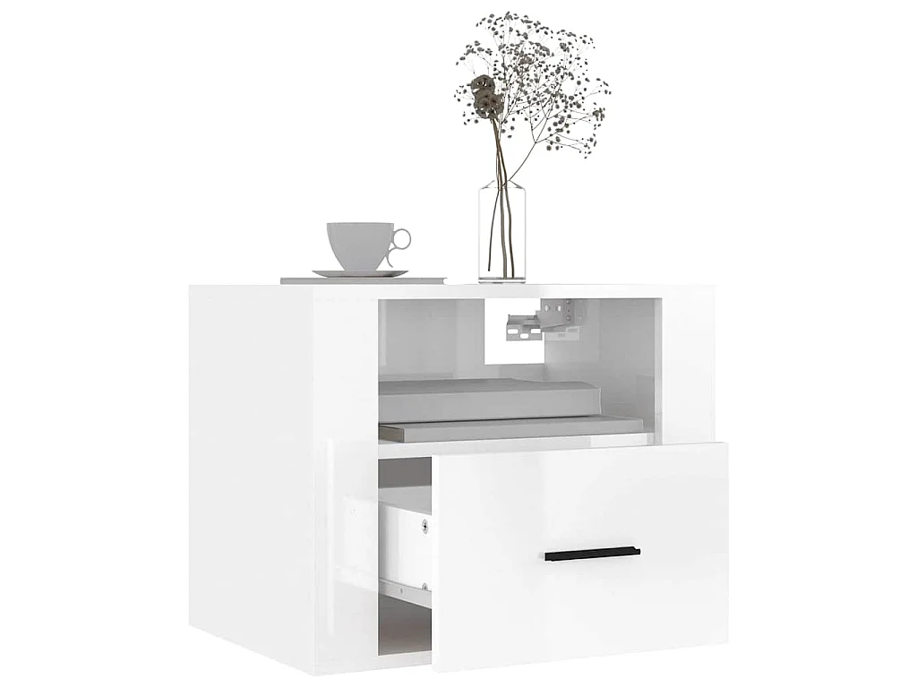 Tables de chevet murales 2 pcs Blanc brillant 50x36x40 cm