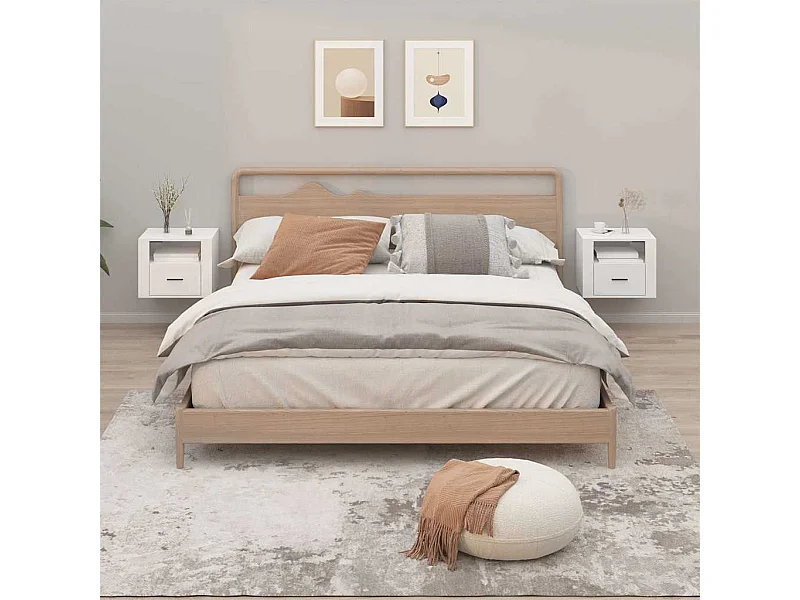 Tables de chevet murales 2 pcs Blanc brillant 50x36x40 cm