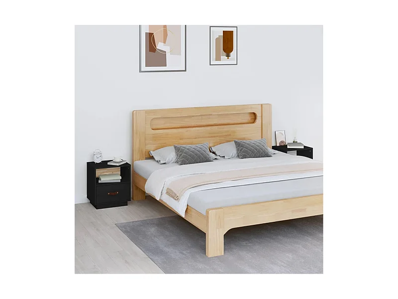 Nachttische 2 Stk. Schwarz 40x34x45 cm Massivholz Kiefer