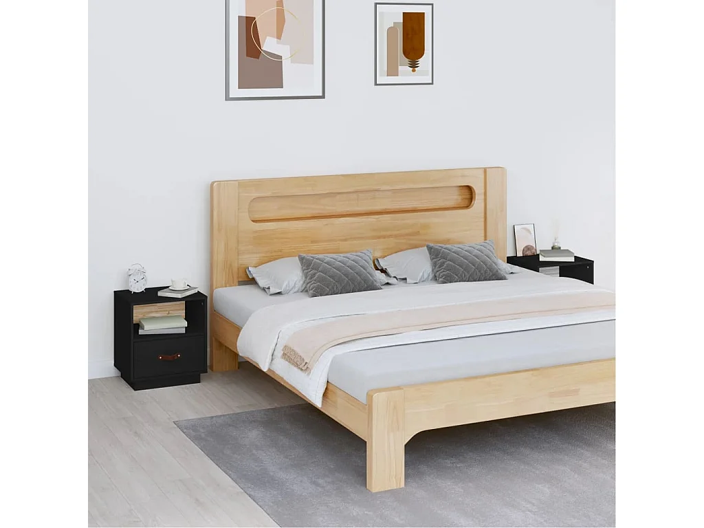 Tables de chevet 2 pcs Noir 40x34x45 cm Bois de pin massif