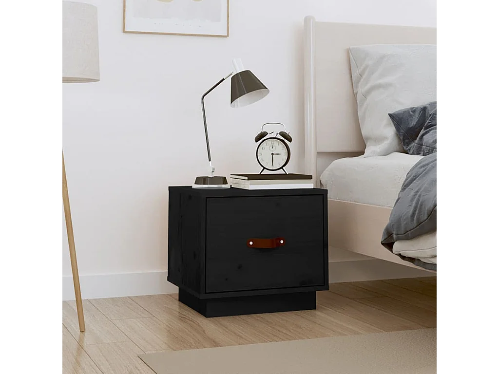 Table de chevet Noir 40x34x35 cm Bois de pin solide