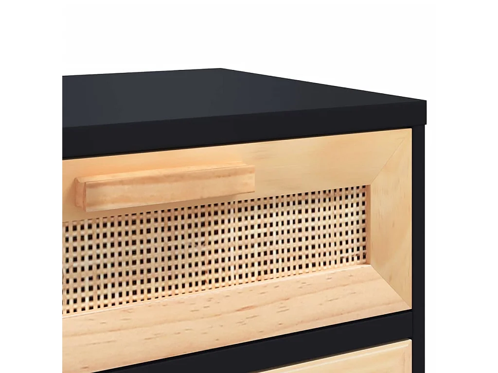 Mesitas de noche 2 uds madera maciza pino negro ratán natural