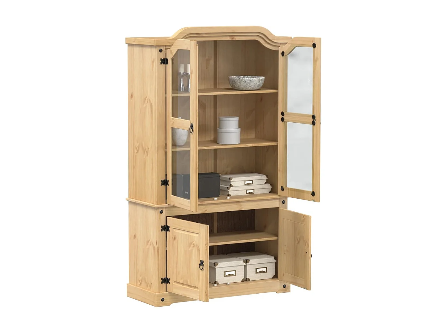 Vitrinekast Corona 103,5x42x180 cm massief grenenhout