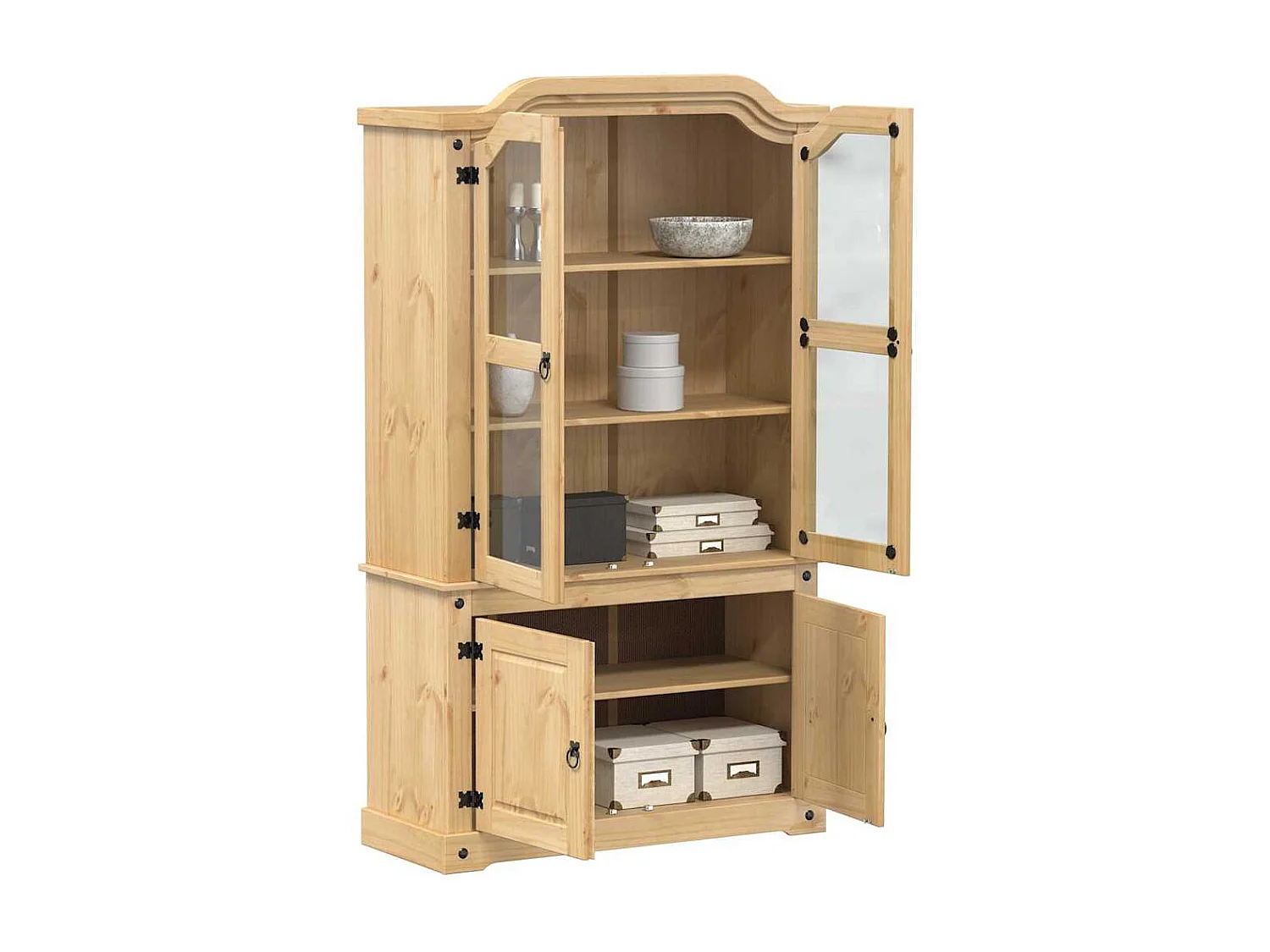 Armario con vitrina Corona madera maciza pino 103,5x42x180 cm