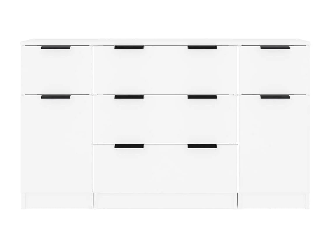 Set di Credenze 3 pz in Legno Multistrato Bianco