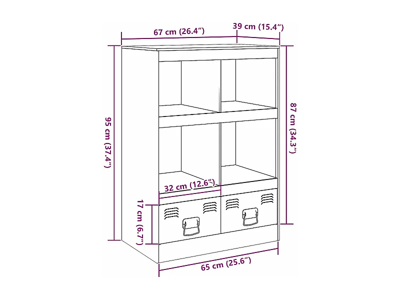 Buffet vert olive 67x39x95 cm acier