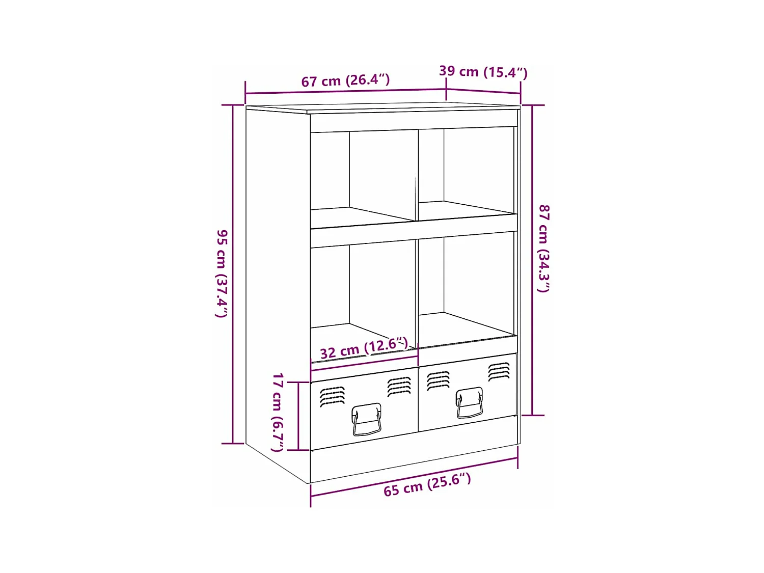 Buffet vert olive 67x39x95 cm acier
