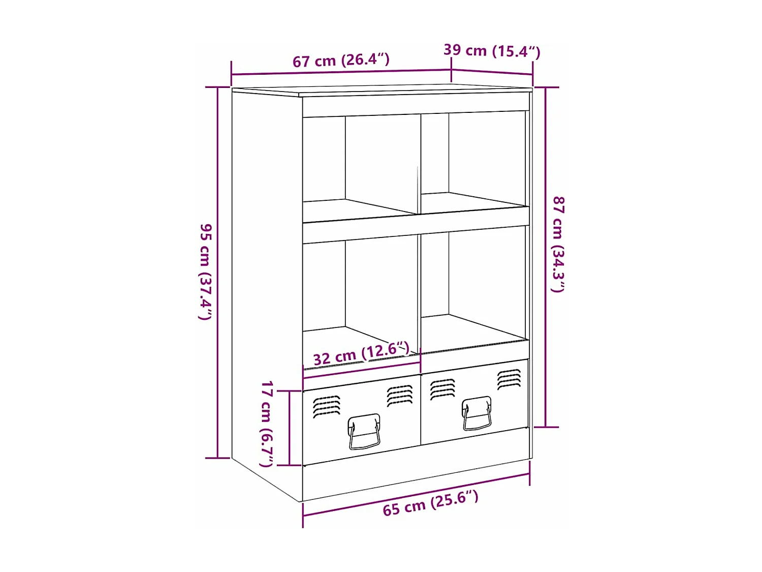 Buffet vert olive 67x39x95 cm acier