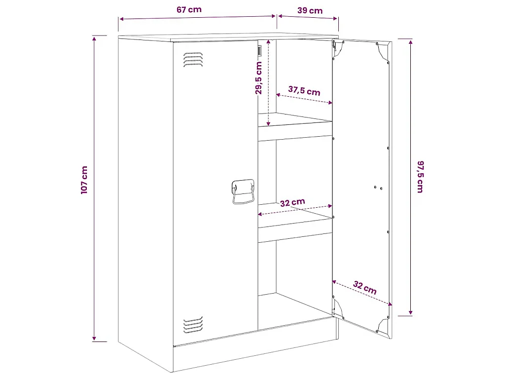 Buffet jaune moutarde 67x39x107 cm acier